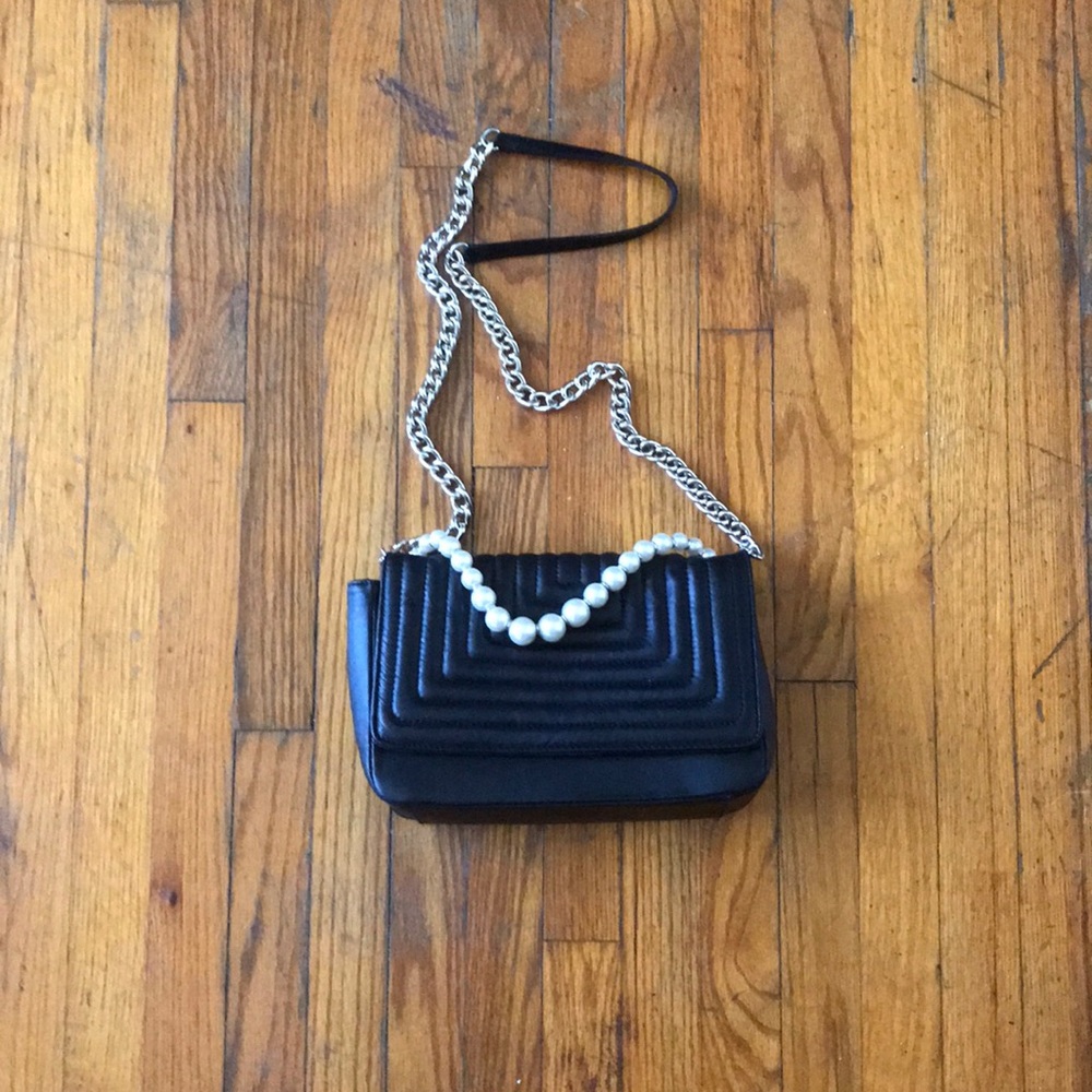 Genuine Leather Zara Purse Black Quilted & Pearls